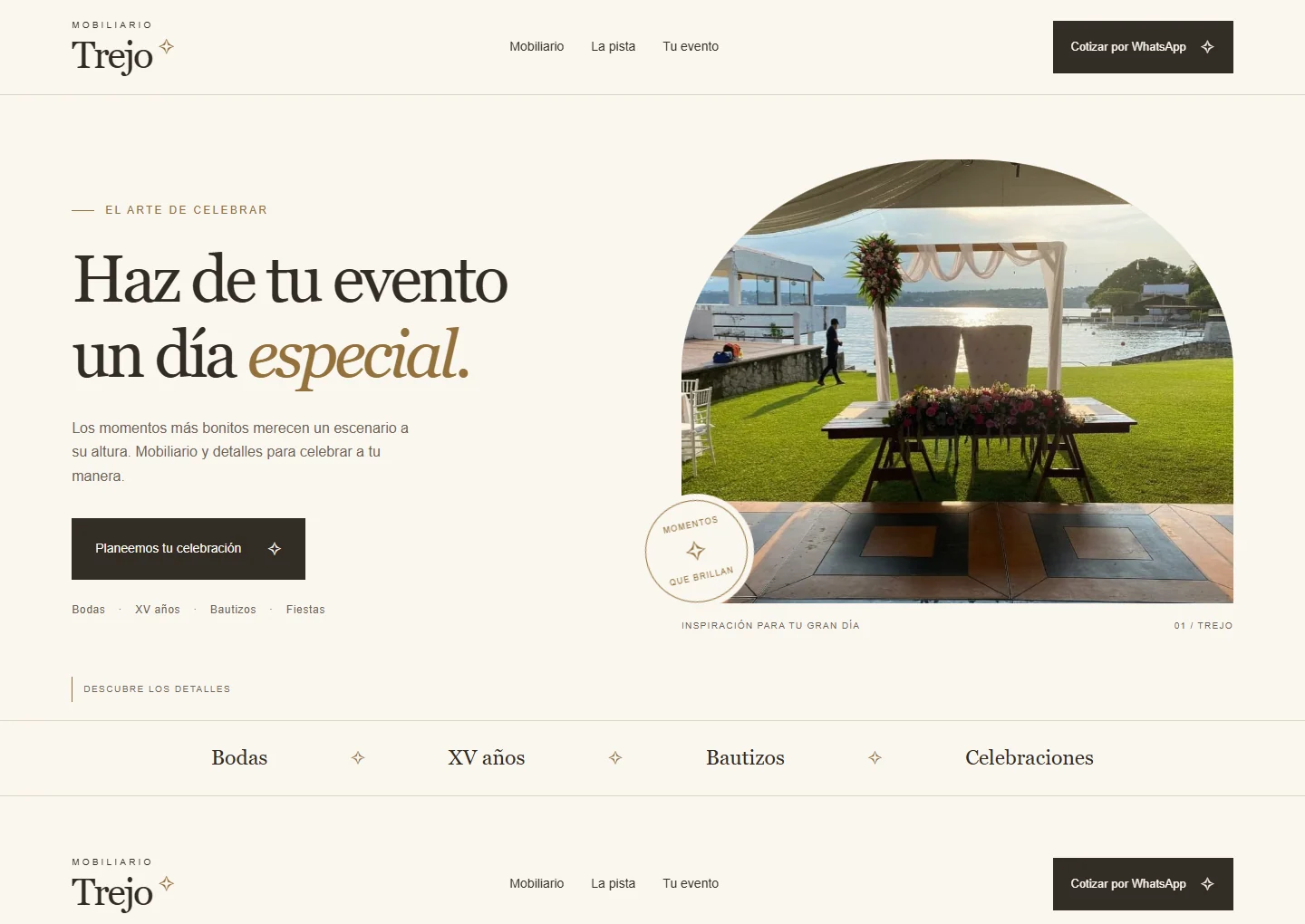 Muestra de diseño para Mobiliario Trejo: tonos cálidos y estilo editorial